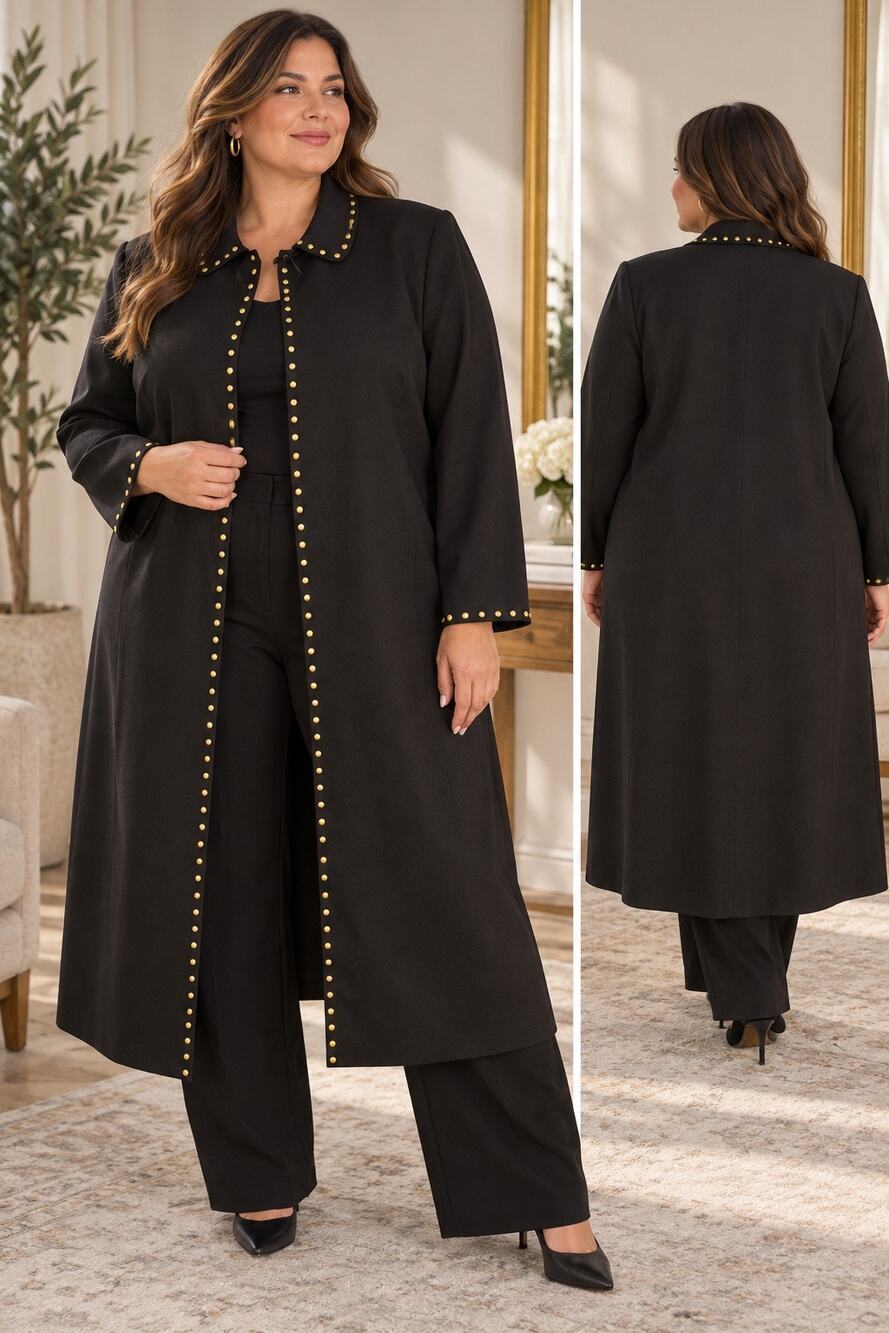 John Meyer of Norwich 22W Black Long Duster Jacket Gold Studded Plus Size